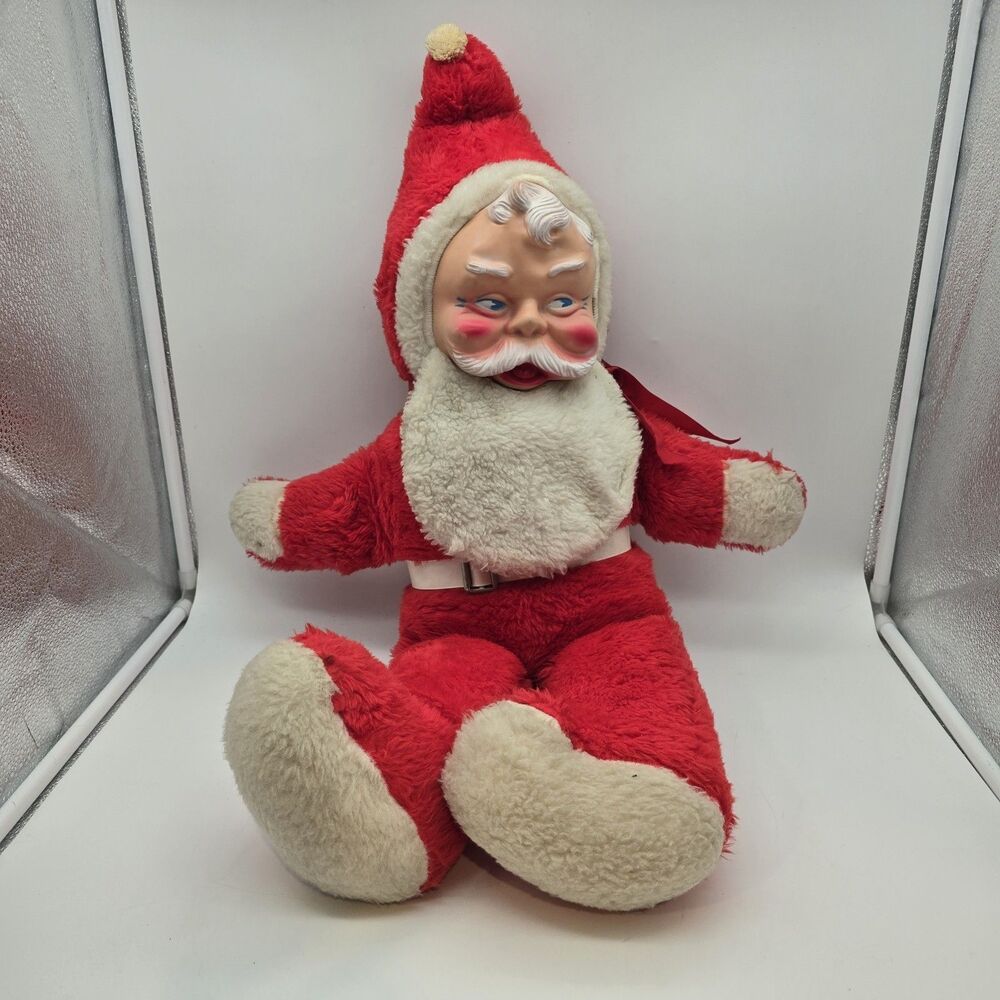 Vintage Rushton Co Santa Claus Rubber Face Plush Doll Christmas 1950s 30"